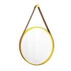 Espelho Decorativo Adnet Amarelo Alça Corino Caramelo 50 Cm R