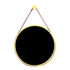 Espelho Decorativo Adnet Amarelo Alça Corino Caramelo 50 Cm R