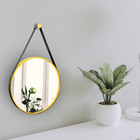 Espelho Decorativo Adnet Amarelo Alça Corino Preta 50 Cm Redo