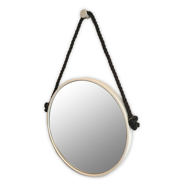 Espelho Decorativo Adnet Branco com Alça de Sisal Black 70x50cm