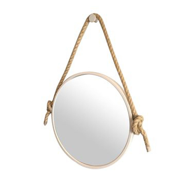 Espelho Decorativo Adnet Branco com Alça de Sisal Natural 87x60cm
