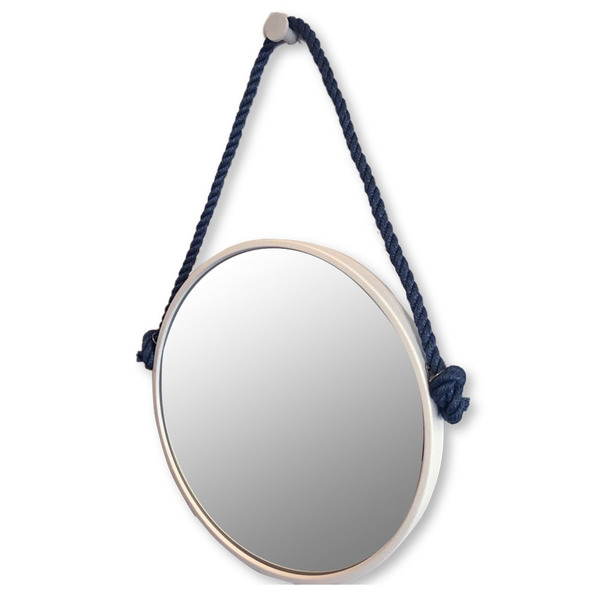 Espelho Decorativo Adnet Branco com Alça de Sisal Blue 60x40cm