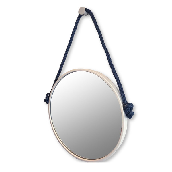 Espelho Decorativo Adnet Branco com Alça de Sisal Blue 87x60cm