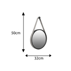 Espelho Decorativo Adnet Cinza Alça Corino Preto 30 Cm Redondo