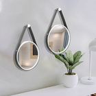 Espelho Decorativo Adnet Cinza Alça Corino Preto 30 Cm Redondo