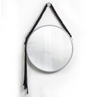 Espelho Decorativo Adnet Cinza Alça Macramê Preta 20 Cm Redon