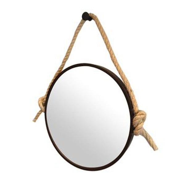 Espelho Decorativo Adnet Aço Corten com Alça de Sisal Natural 60x40cm