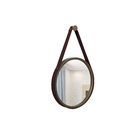 Espelho Decorativo Adnet Marrom Alça Corino Café 30 Cm Redondo