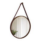 Espelho Decorativo Adnet Marrom Alça Corino Café 40 Cm Redondo