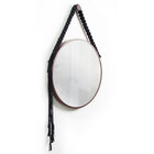 Espelho Decorativo Adnet Marrom Alça Macramê Preta 20 Cm Redo