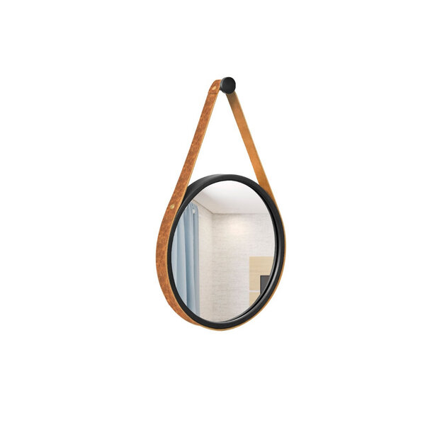 Espelho Decorativo Adnet Preto Alça Corino Rajada 30 Cm Redon
