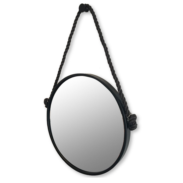 Espelho Decorativo Adnet Preto com Alça de Sisal Black 60x40cm