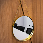 Espelho Decorativo Adnet Redondo Dourado Com Alça De Corrente