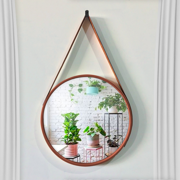 Espelho Decorativo Adnet Redondo Marrom 60 Cm - Indo Decorar