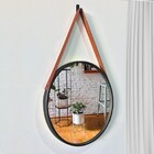 Espelho Decorativo Adnet Redondo Preto 45 Cm Com Alça Marrom