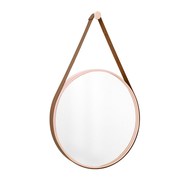 Espelho Decorativo Adnet Rosa Alça Corino Caramelo 60 Cm Redo