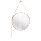 Espelho Decorativo Adnet Rosa Alça Macramê Cru 40 Cm Redondo