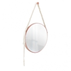 Espelho Decorativo Adnet Rosa Alça Macramê Cru 40 Cm Redondo