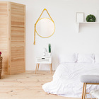 Espelho Decorativo Adnet Rosa Alça Macramê Cru 40 Cm Redondo