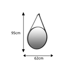 Espelho Decorativo Adnet Verde Alça Corino Preta 60 Cm Redond