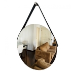 Espelho Decorativo Adnet Vintage Alça Corino Preto 50 Cm Redo