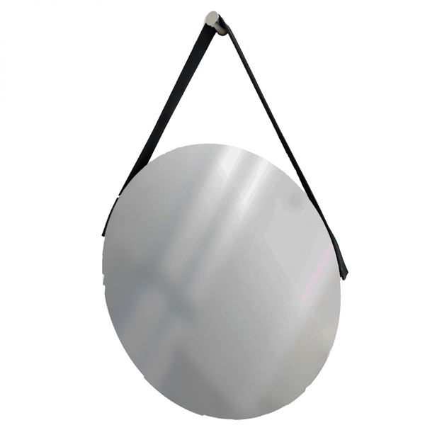 Espelho Decorativo Adnet Vintage Alça Corino Preto 50 Cm Redo