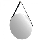 Espelho Decorativo Adnet Vintage Alça Corino Preto 50 Cm Redo