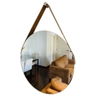 Espelho Decorativo Adnet Vintage Alça Corino Rajado 40 Cm Red