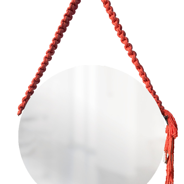Espelho Decorativo Adnet Vintage Macramê Laranja 40 Cm Redondo