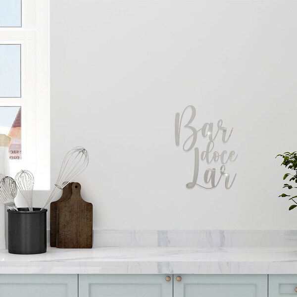 Espelho Decorativo Bar Doce Lar Em Acrílico Prata Sala