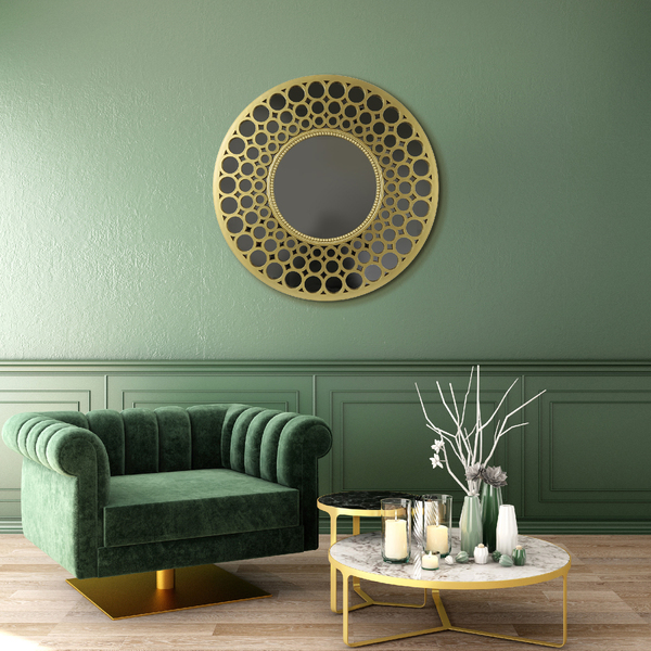 Espelho Decorativo Bola Circular Dourado 0,18x60cm