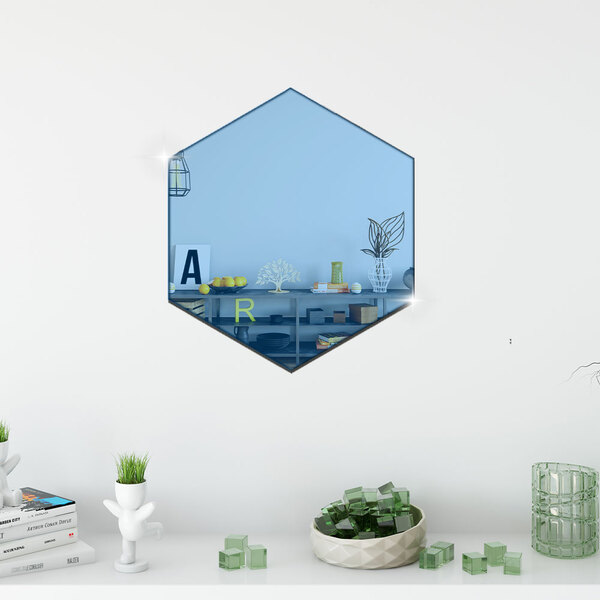 Espelho Decorativo De Casa Em Acrílico Azul Hexágono