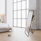 Espelho Decorativo De Chão Com Toalheiro Preto 1,50 X 40 Cm