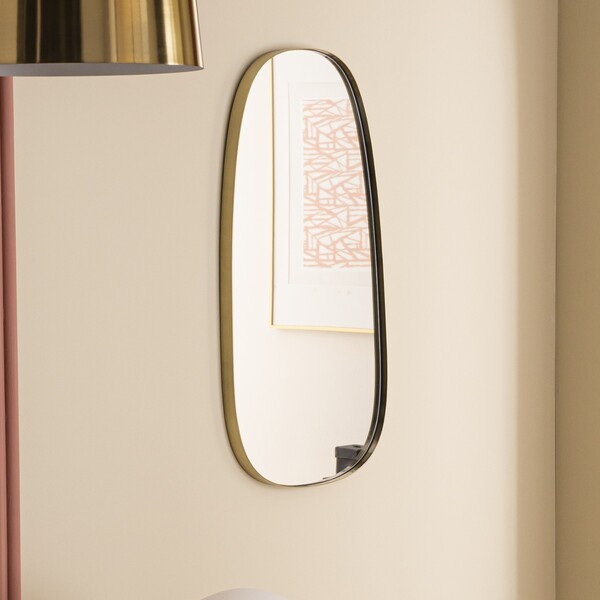 Espelho Decorativo Dourado Retangular Com Moldura 39,5x77,5cm Metal Glam Inspire