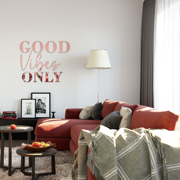 Espelho Decorativo Frase Good Vibes Em Acrílico Rose Sala