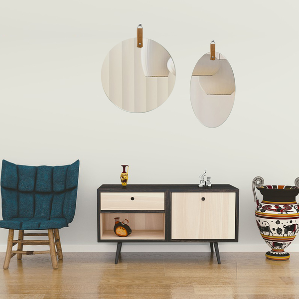 Espelho Decorativo Life com Alça de Couro Sintético Caramelo 60x40cm