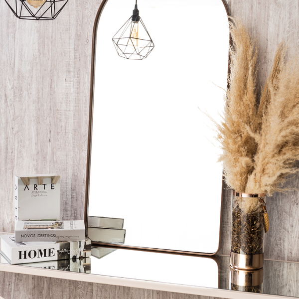 Espelho Decorativo Oval Janela Base Reta Com Moldura Metal 10