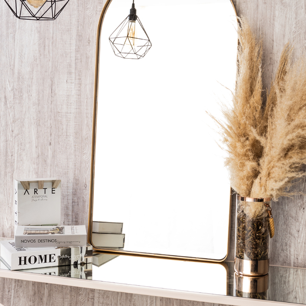 Espelho Decorativo Oval Janela Base Reta Com Moldura Metal 10