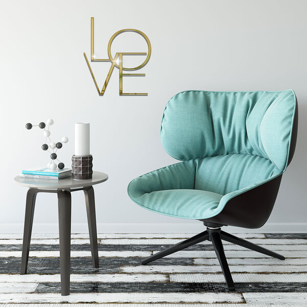 Espelho Decorativo Palavra Love Em Acrílico Dourado