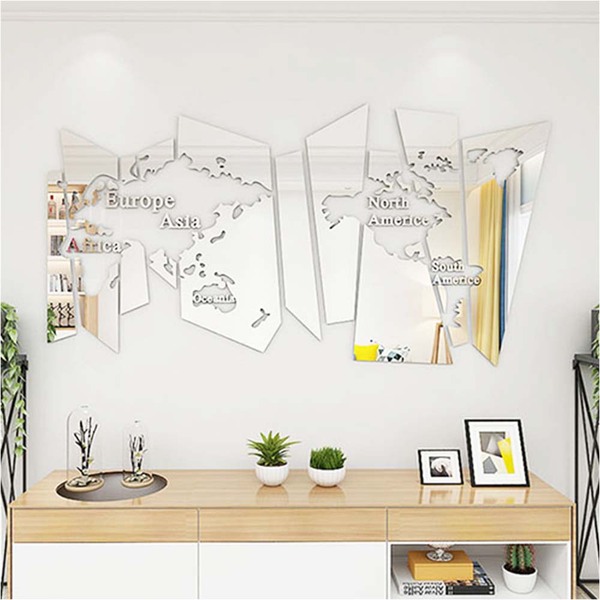 Espelho Decorativo Prata Mapa Mundi