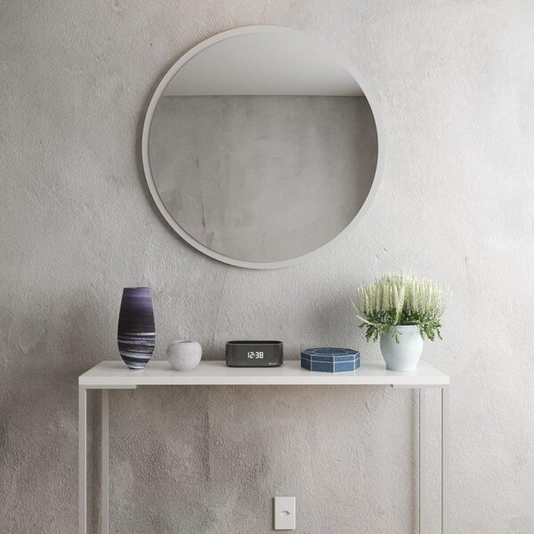 Espelho Decorativo Redondo 80 Cm Em Mdf Off White