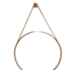 Espelho Decorativo Redondo C/ Alça 40cm C/ Couro Caramelo