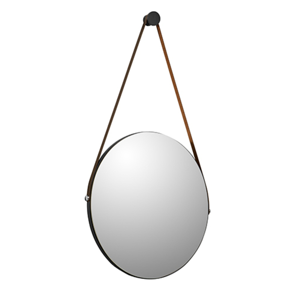 Espelho Decorativo Redondo Com Alça De Couro Sunset Suspenso