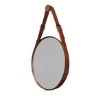 Espelho Decorativo Redondo Com Moldura Em Couro 39 Cm