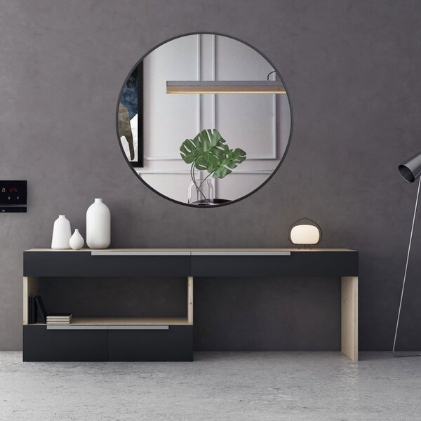 Espelho Decorativo Redondo Com Moldura Em Mdf Decore Pronto P