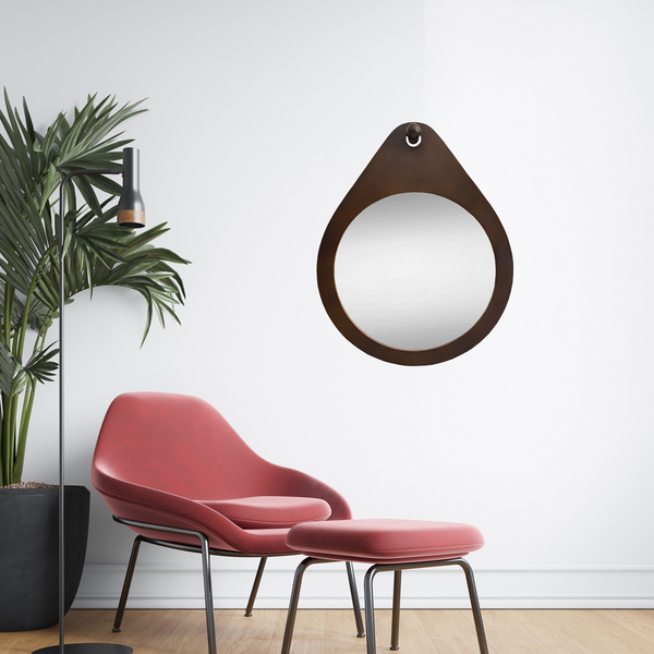 Espelho Decorativo Redondo Flat Wood Marrom 67x80cm Arte Própria