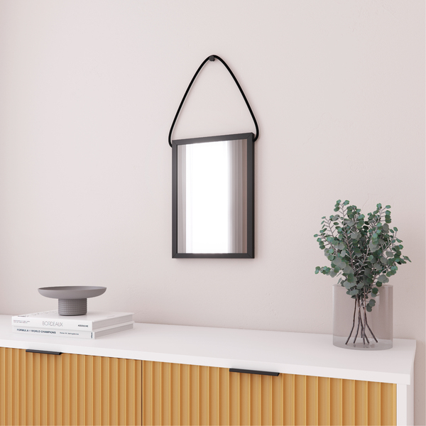 Espelho Decorativo Retangular 35x25cm Preto Com Moldura Cordão Tropical