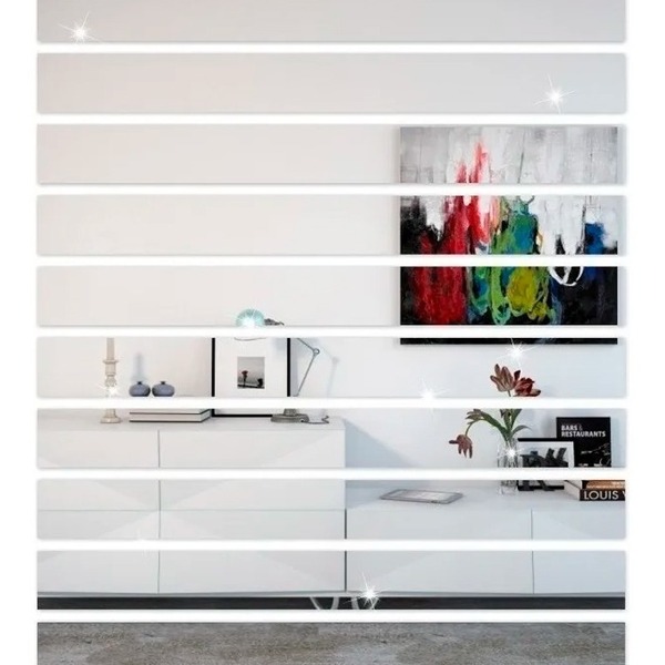 Espelho Decorativo Retângulo Listras Em Acrílico Sala Quarto