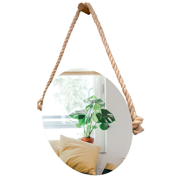 Espelho Decorativo Vintage Alça Sisal Natural 60cm Redondo 60