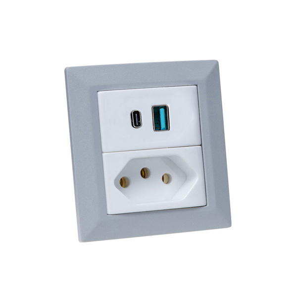 Espelho Duplo Chanfrado 1 Tom 20a 2 Usb 9.0a Cinza